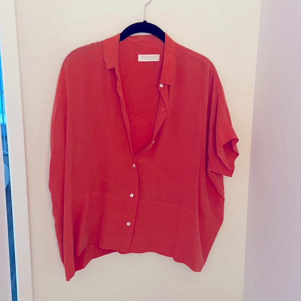 Everlane square silk blouse, bright pink size 8